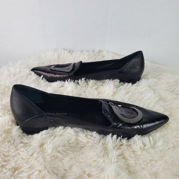 LORENA PAGGI 1203 Black Patent Leather Duo Shape Buckled Loafers Women's Size 40 - Picture 8 of 10
